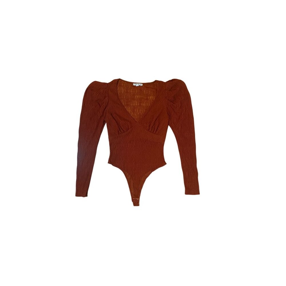 Haute Monde Rust Orange Lace Long Sleeve Bodysuit With Snap Closure - S